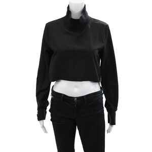 One by One Teaspoon Womens Turtleneck Long Sleeve Cropped Blouse Black size XS
